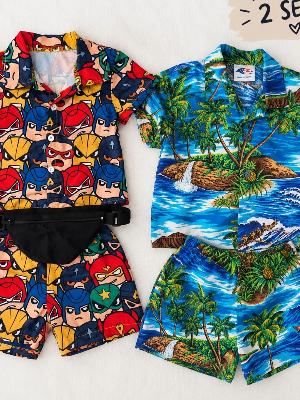 Hero Print & Tropical Shorts Set